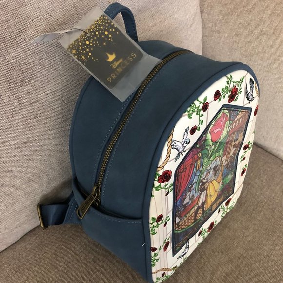 NWT Disney Loungefly Beauty & The Beast Stained Glass Rose Mini Backpack Rare - Picture 2 of 6